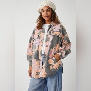 ✨NWT✨Free People Printed Floral Ruby Shacket/Jacket in Charcoal Small MSRP $178